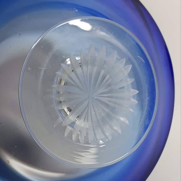 10" Cobalt Blue Cut Glass Decorative Bowl with Clear Base - Picture 6 of 7
